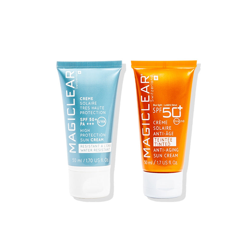Duo solaire Magiclear Suisse invisible + teintee, tres haute protection SPF50+, ecran solaire visage, RivieraCosmedics France